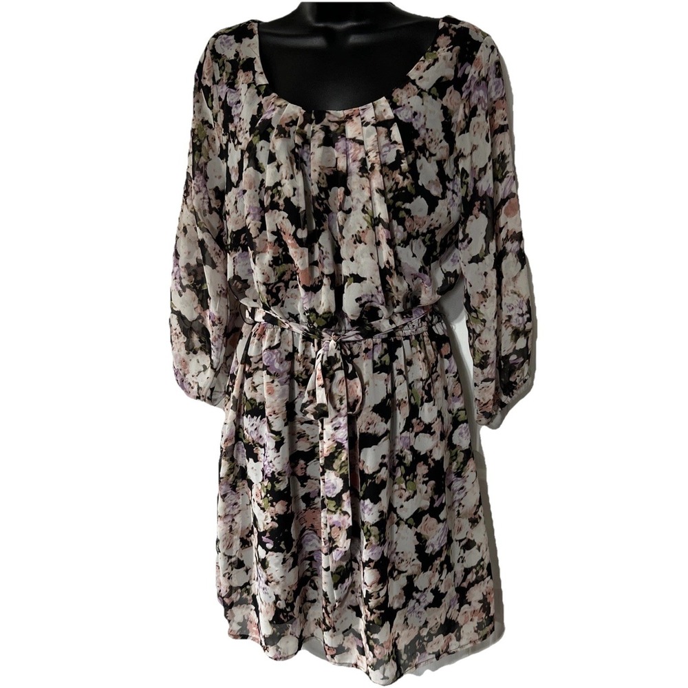 Lily Rose Black‎ & Blush Floral Print 3/4 Sleeve Dress Size Large
